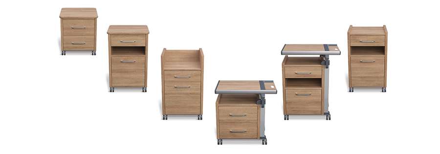 Six variants of the Aparto bedside cabinet series are set against a white background.
