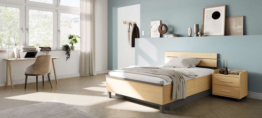Relax bed frame as a single bed in royal maple decor
